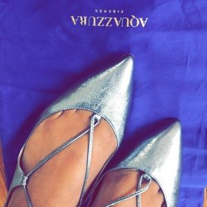 Aquazzura silver metallic leather wrap flats 8